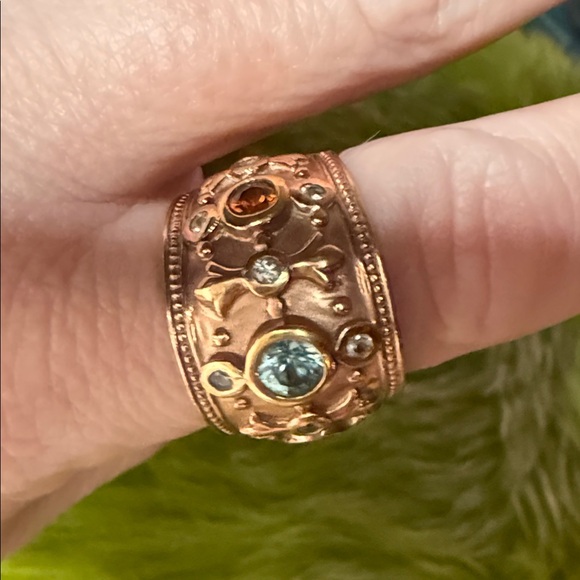 Sterling Silver 925 NH Blue Topaz Citrine Wide Band Ring - Picture 11 of 11